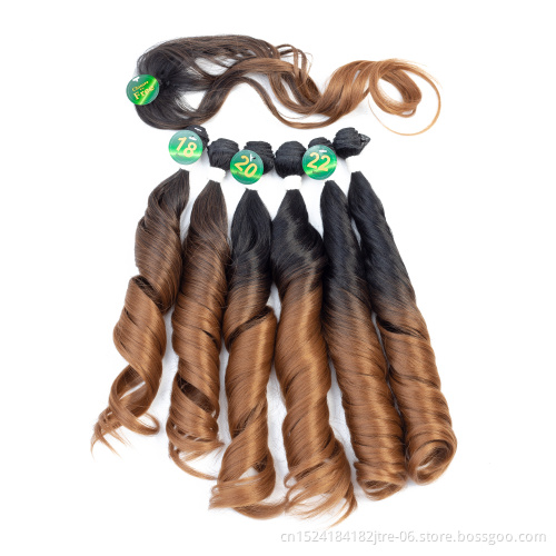 Factory wholesales Japanese fiber 3 Hair Bundles With Lace Closure Curly wave Synthetic Braiding Hair Ombre Color